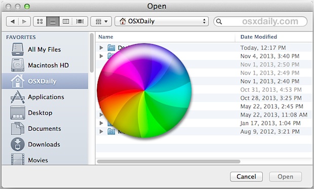 Cuadro de diálogo Abrir y guardar lentamente en Mac OS X.