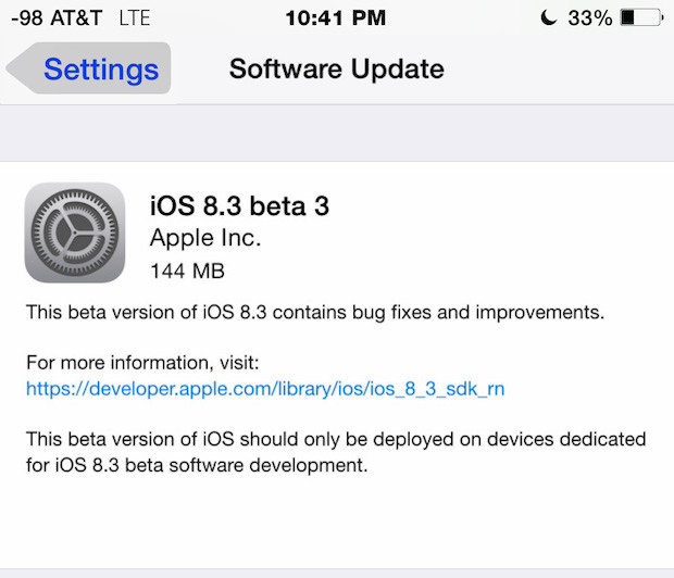Descargar iOS 8.3 beta 3 OTA