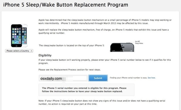 Programa de reemplazo del botón de inicio / reposo / activación del iPhone 5