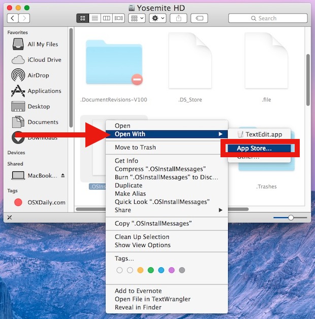 Busque aplicaciones para abrir archivos desconocidos en Mac App Store en OS X.