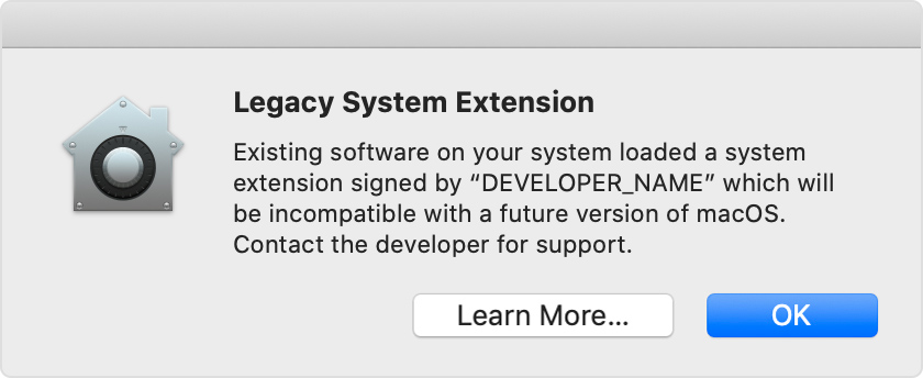 advertencia de la extensión del antiguo sistema macOS