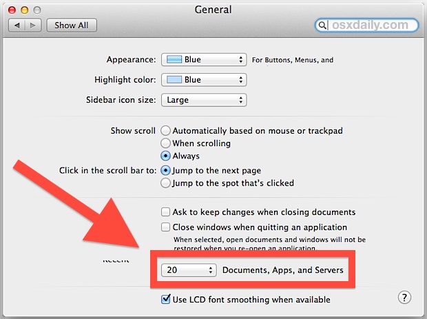Cambiar número de archivo Abra el menú reciente en Mac OS X. 