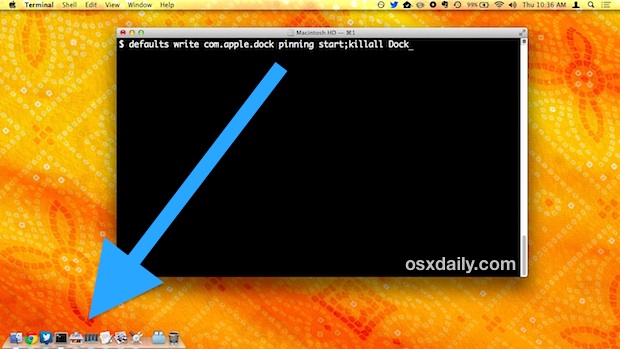 La base se ha arreglado en la esquina inferior de la pantalla en Mac OS X. 