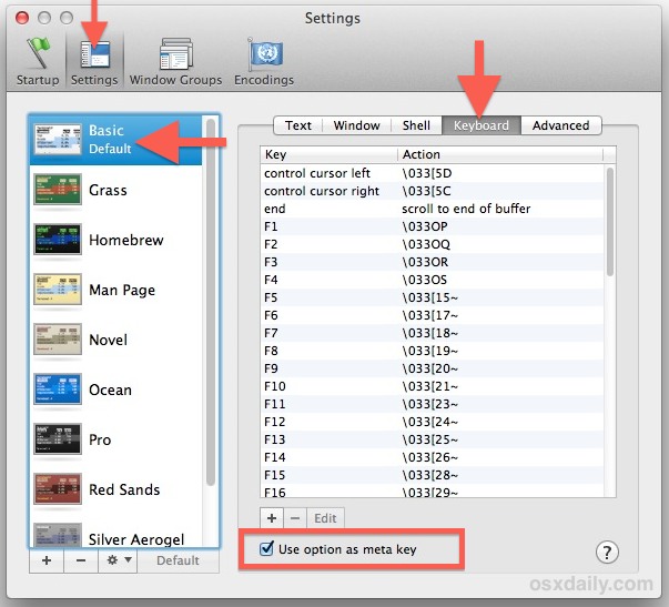 Habilite la tecla Meta como una opción en el terminal Mac OS X 