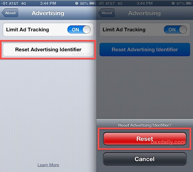 Restablecer el código de seguimiento de anuncios en iOS