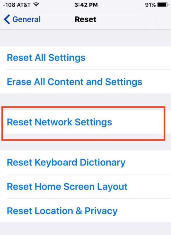 Restablecer la configuración de red en iPhone