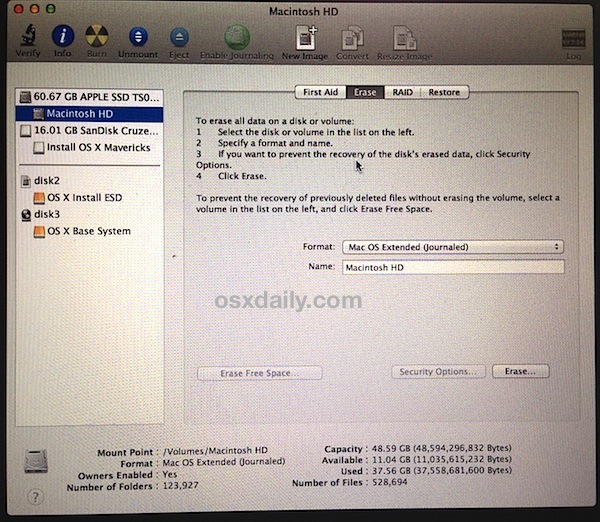 Formatee el disco duro de Mac para una instalación limpia de Mavericks