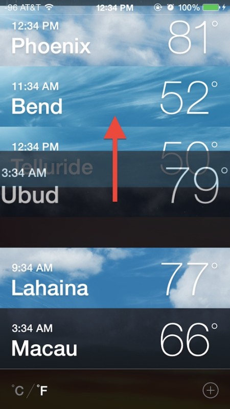 Ajustar la ubicación de las ubicaciones de la lista meteorológica en iOS