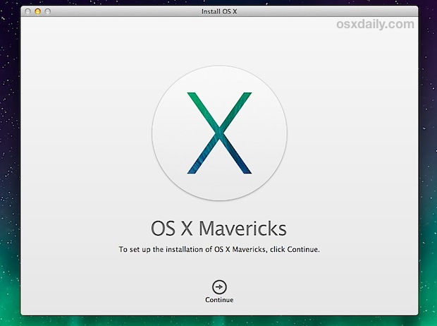 Pantalla de instalación de OS X Mavericks