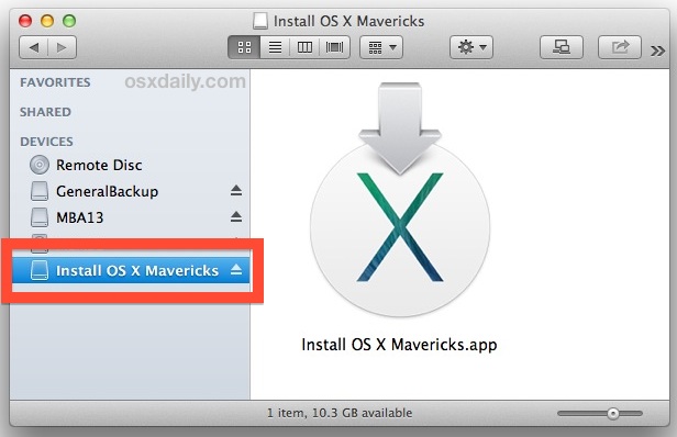 Unidad de instalación OS X Mavericks