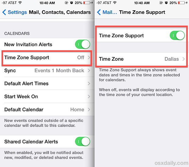 Habilite la compatibilidad con la zona horaria en Calendar para iOS