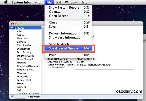 Diga un número de serie de Mac en OS X