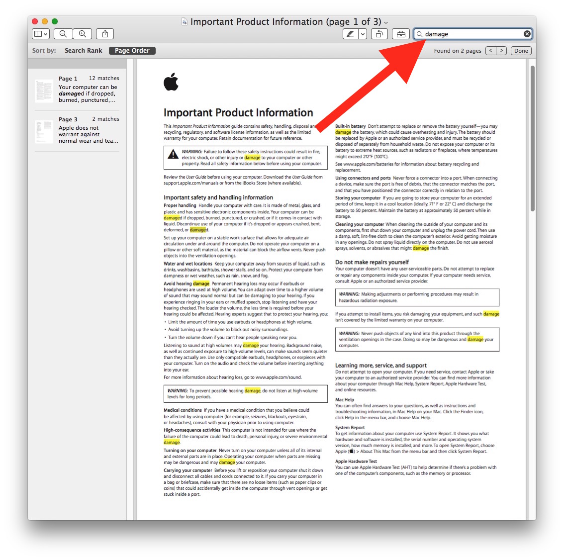 Busque en el cuadro Vista previa para buscar PDF en su Mac