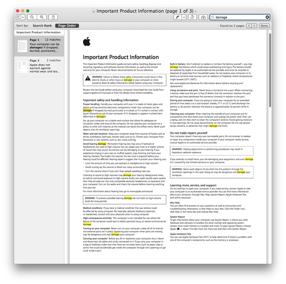 Vista previa de búsqueda de coincidencias de texto PDF