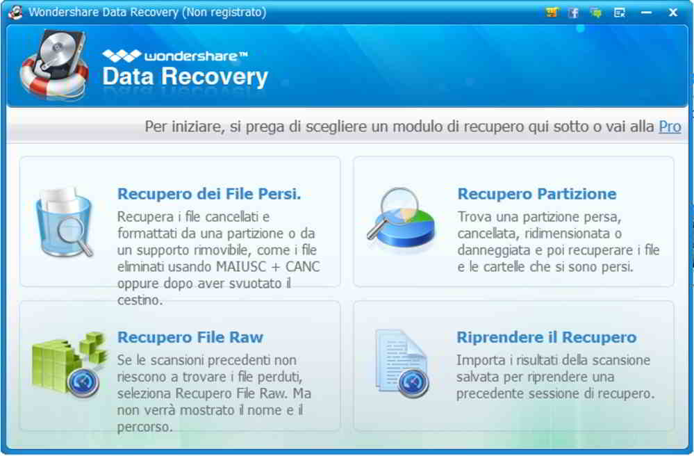 Interfaz de recuperación de datos de Wondershare