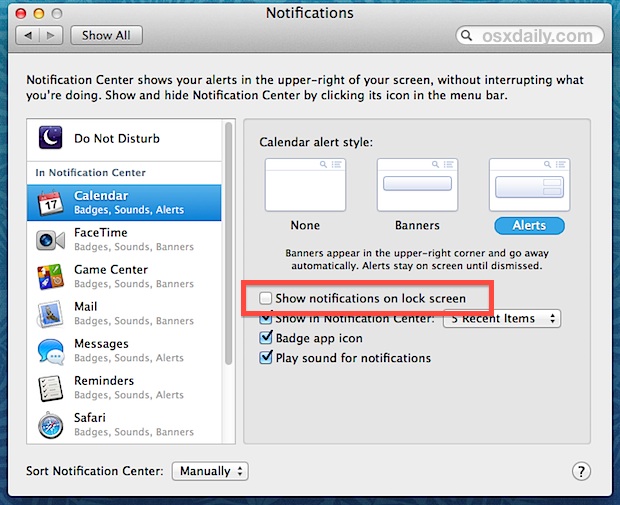 Muestra notificaciones en la pantalla de bloqueo en Mac OS X.