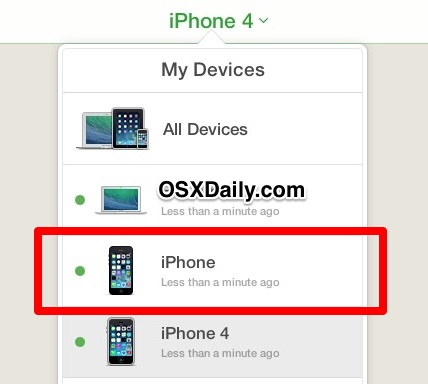 Seleccione el iPhone que falta de la lista Mis dispositivos
