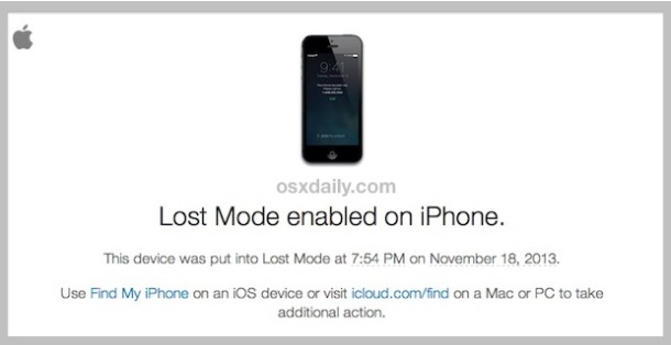 Modo perdido de iPhone habilitado para correo electrónico