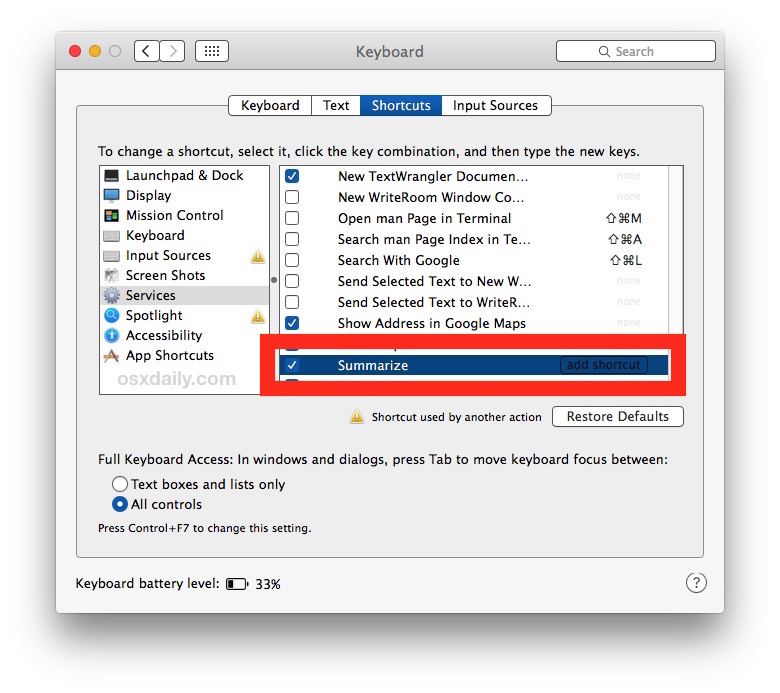 Habilitar Resumen en Mac
