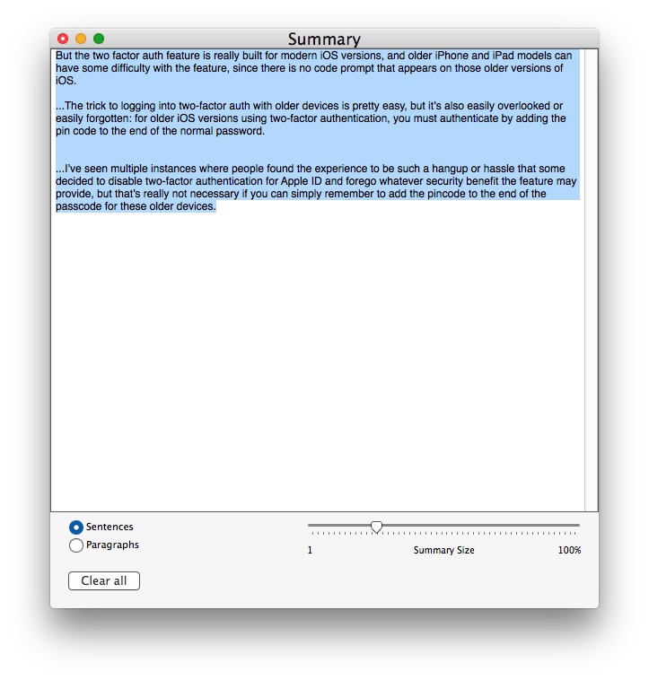 Ajustar el texto de resumen en la Mac