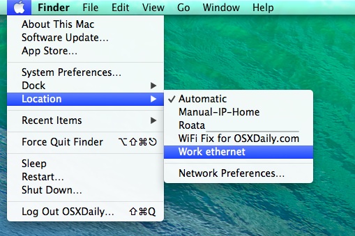 Cambie rápidamente las ubicaciones de red en Mac OS X.