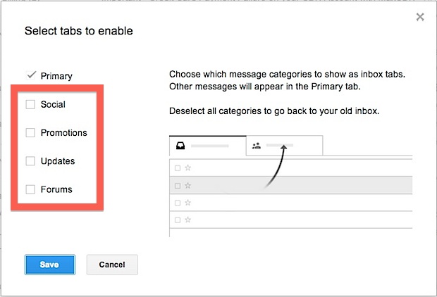 Inhabilitar la clasificación de nuevos mensajes de Gmail