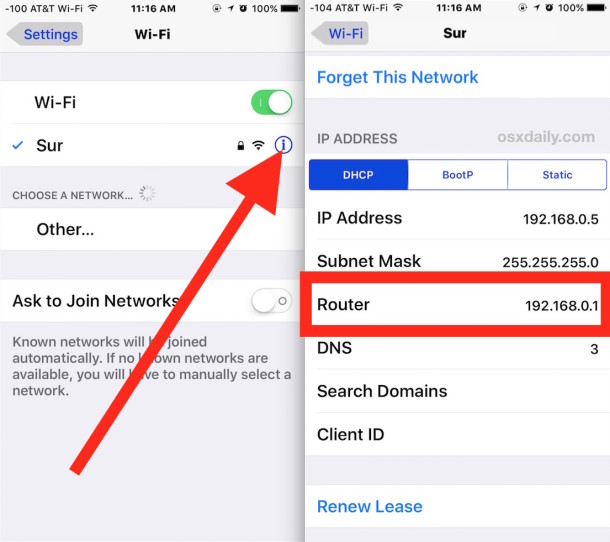 Encuentre información sobre la dirección IP de la puerta de enlace del enrutador en iOS