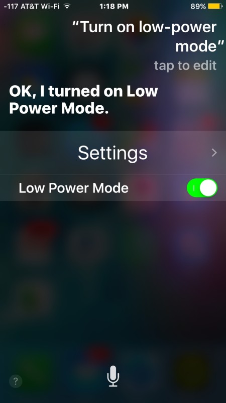 Habilite el modo de bajo consumo en iPhone con Siri
