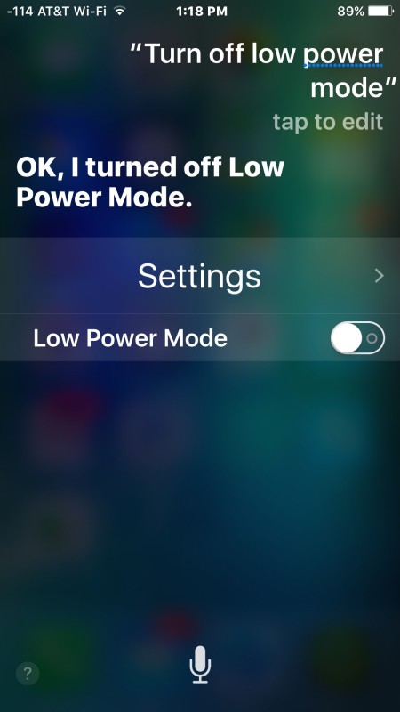 Desactiva el bajo consumo de energía con Siri