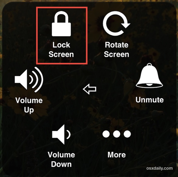 Botón de inicio virtual en iOS etiquetado como "Bloquear pantalla"