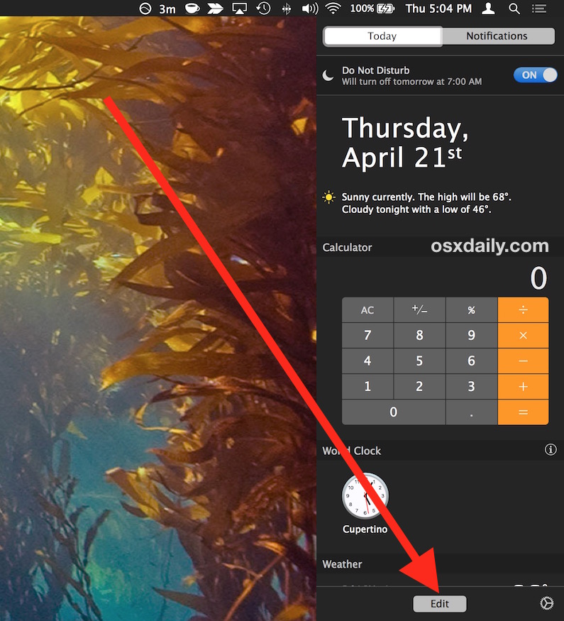 Elija el botón Editar para agregar el widget Buscar a mis amigos en su Mac