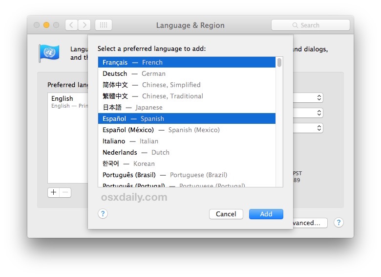Agregue más idiomas nuevos en Mac OS X para cambiarlos