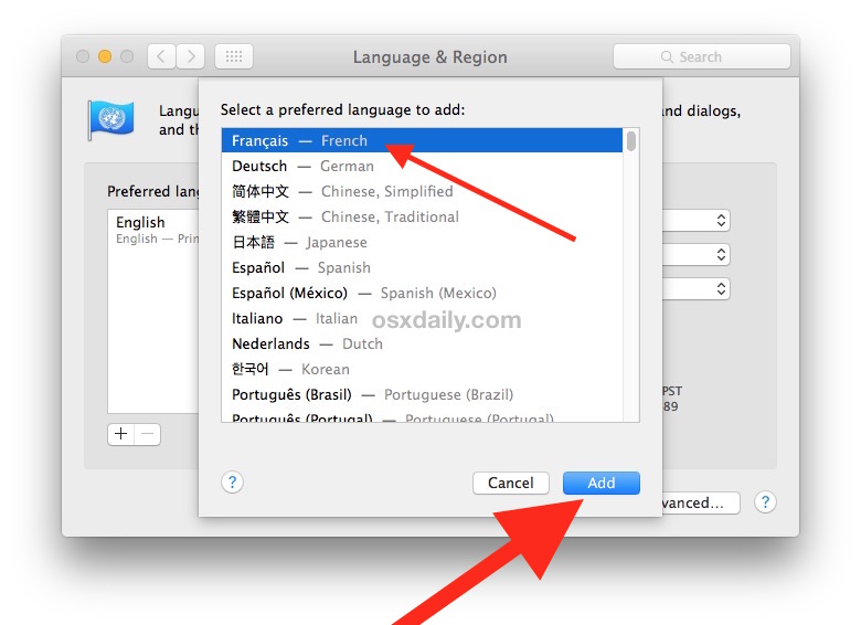 elige el idioma para agregar a tu Mac