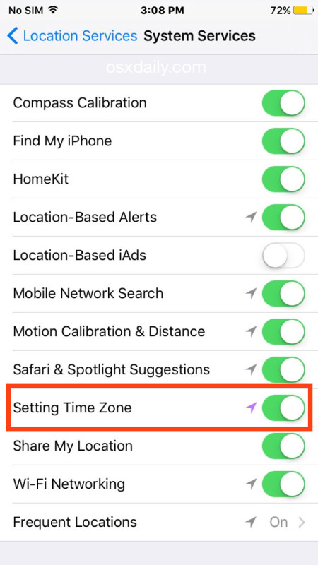 La programación del turno de noche requiere que la configuración de la zona horaria esté habilitada en iOS