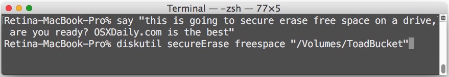 Borre de forma segura el espacio libre en un disco duro de Mac desde la línea de comandos