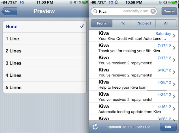 Ver más correos electrónicos en la pantalla de la aplicación Mail para iOS