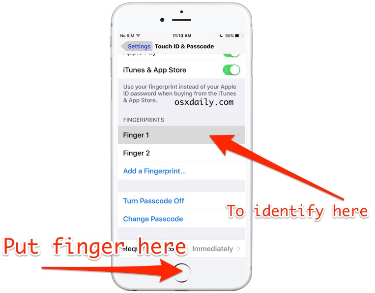 Identifique una huella digital en Touch ID con un truco coincidente