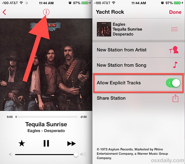 Filtro explícito de letras de iTunes Radio en iOS
