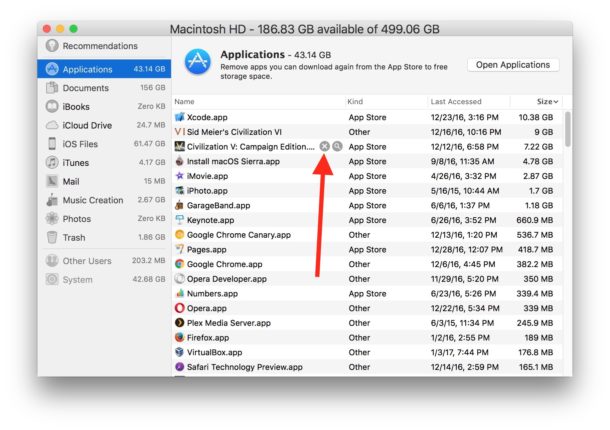 Elija qué aplicación eliminar de su Mac en Storage Management