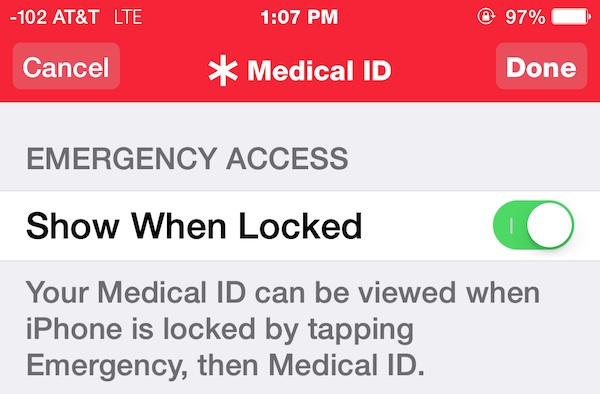muestra la identificación médica en la pantalla de bloqueo de un iPhone