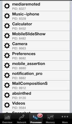 Lista de procesos en segundo plano en iPhone