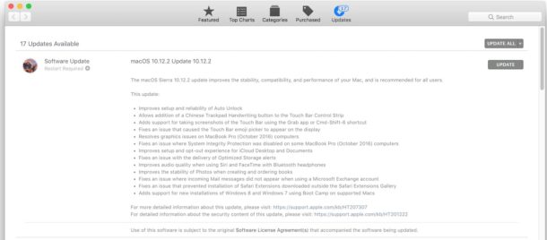 Actualización de MacOS 10.12.2 disponible para descargar