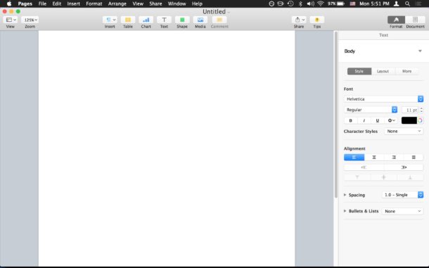 Nuevo documento Páginas en blanco en el lanzamiento para Mac