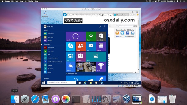 Windows 10 se ejecuta en una máquina virtual en Mac OS X.