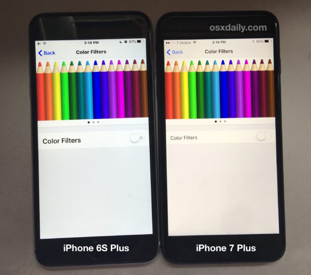 iPhone 7 Color de pantalla amarillo junto al iPhone 6S