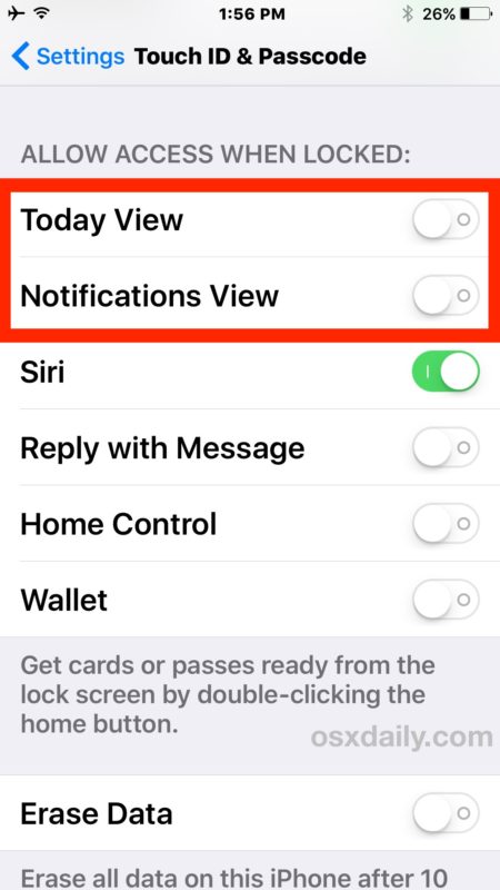 Deshabilite los widgets y la pantalla de hoy en la pantalla de bloqueo en iOS 10