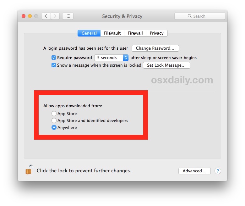 Habilite las aplicaciones de gatekeeper desde cualquier lugar en macOS