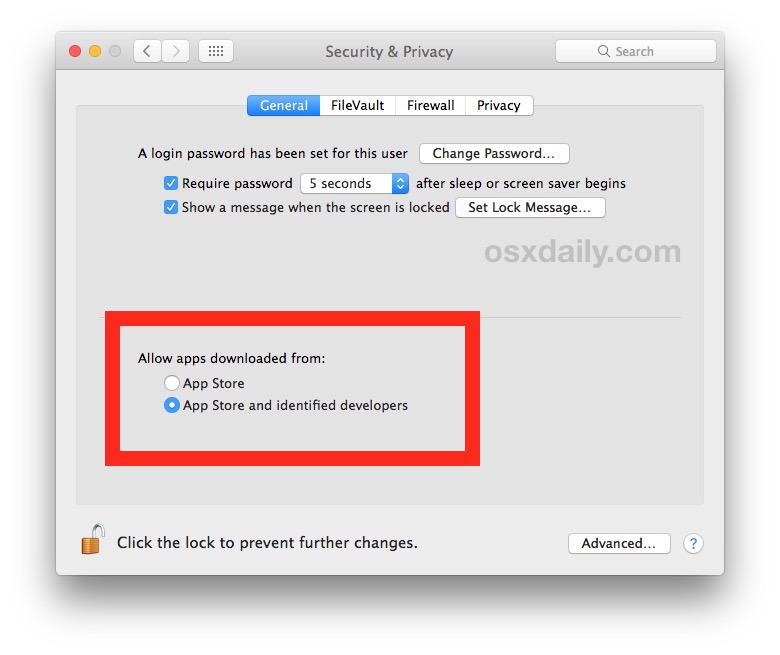Seguridad de Gatekeeper predeterminada en macOS