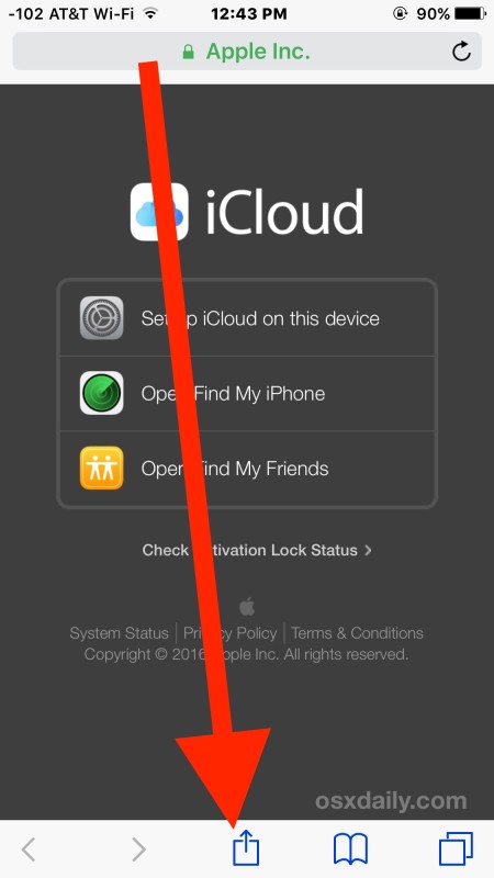 Vaya a la página de inicio de sesión de iCloud.com en su iPhone y iPad