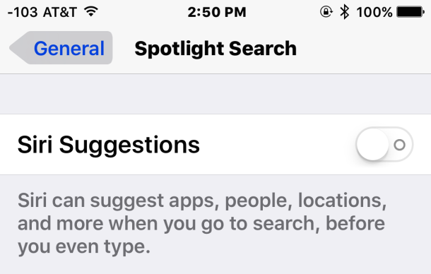 Deshabilitar las sugerencias de Siri en Spotlight para iOS